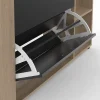 Meuble à chaussures 12 paires KLARK imitation hêtre 2 portes noires avec étagères
