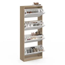 Meuble à chaussures 24 paires KLARK imitation hêtre 4 portes blanches