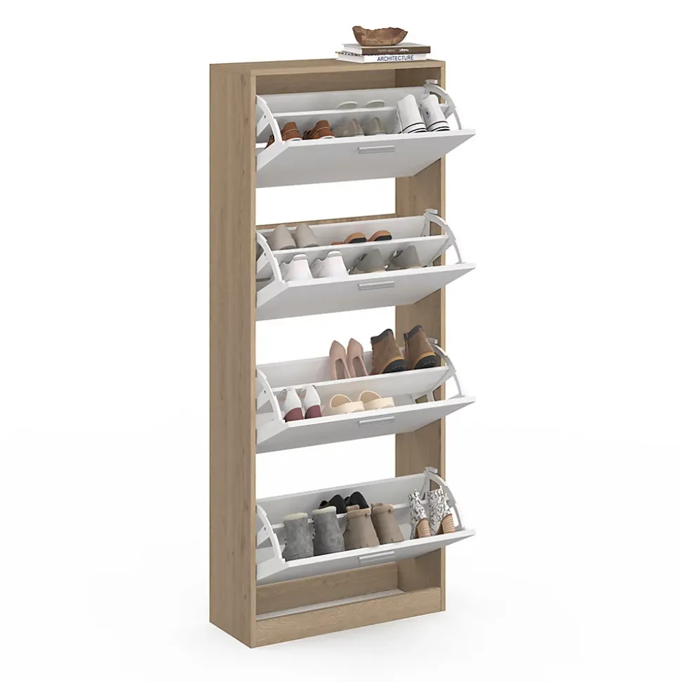 Meuble à chaussures 24 paires KLARK imitation hêtre 4 portes blanches