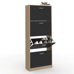 Meuble à chaussures 24 paires KLARK imitation hêtre 4 portes noires