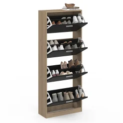 Meuble à chaussures 24 paires KLARK imitation hêtre 4 portes noires