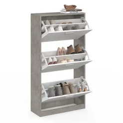 Meuble à chaussures 18 paires KLARK effet béton 3 portes blanches