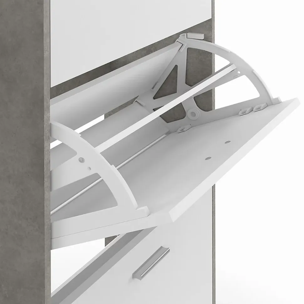Meuble à chaussures 18 paires KLARK effet béton 3 portes blanches