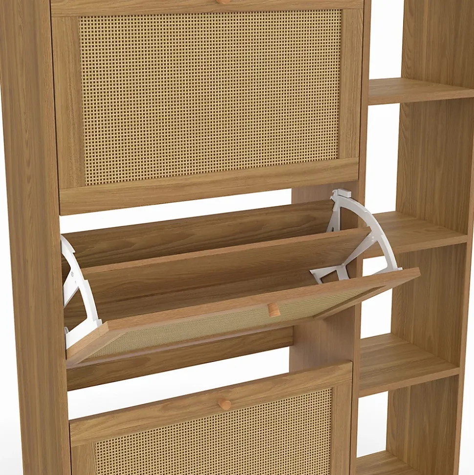 Meuble à chaussures 18 paires HANAE 3 portes effet naturel cannage avec étagère