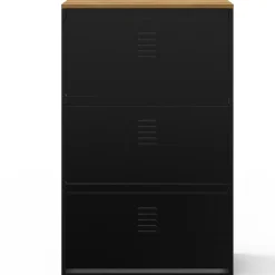 Meuble à chaussures 18 paires maxi capacité ESTER 3 portes métal noir et plateau façon hêtre design industriel