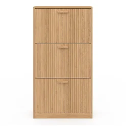 Meuble à chaussures 18 paires JULIETTE 3 portes lattes tasseau bois coloris chêne