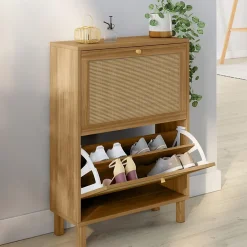 Meuble à chaussures 12 paires HANAE 2 portes effet naturel cannage
