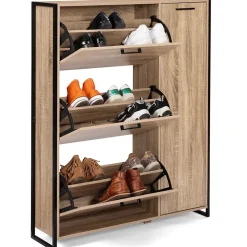 Meuble à chaussures 20 paires LUIS 4 portes dont 1 placard design industriel
