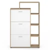 Meuble à chaussures 18 paires KLARK imitation hêtre 3 portes blanches avec étagère