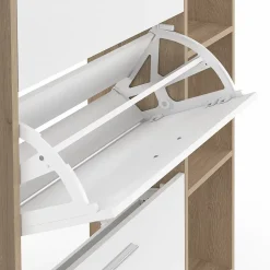 Meuble à chaussures 18 paires KLARK imitation hêtre 3 portes blanches avec étagère