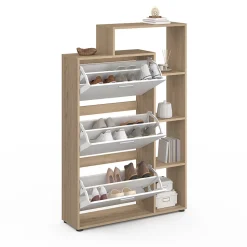 Meuble à chaussures 18 paires KLARK imitation hêtre 3 portes blanches avec étagère
