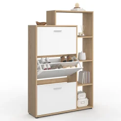 Meuble à chaussures 18 paires KLARK imitation hêtre 3 portes blanches avec étagère