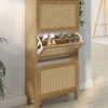 Meuble à chaussures 18 paires HANAE 3 portes effet naturel cannage