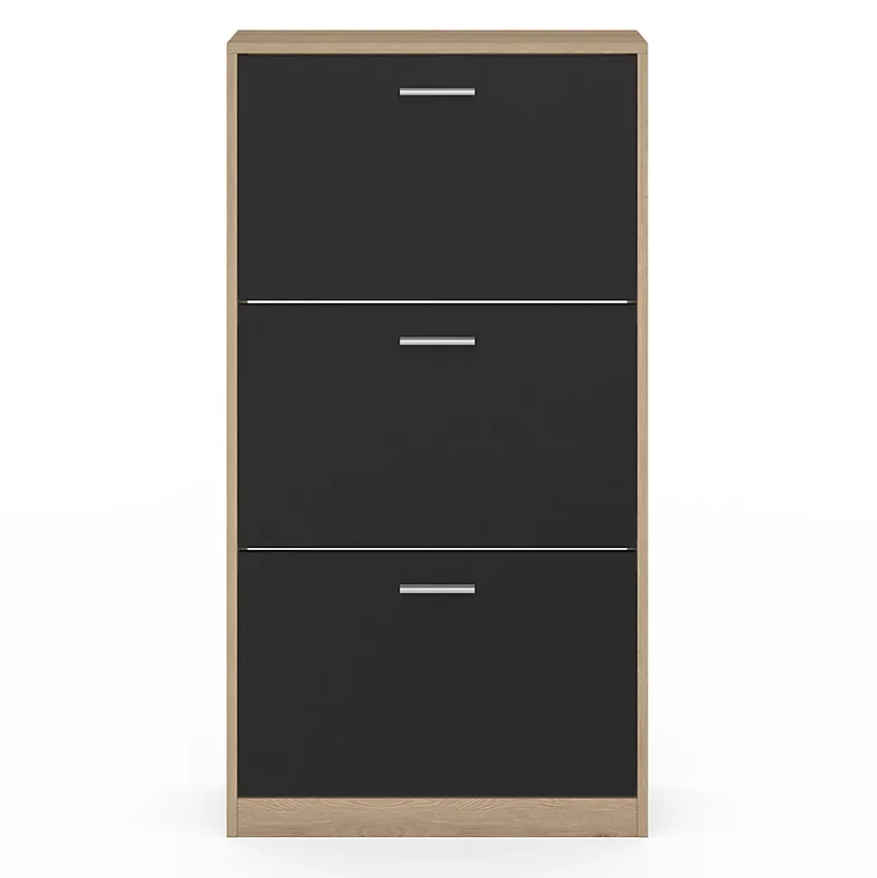 Meuble à chaussures 18 paires KLARK imitation hêtre 3 portes noires