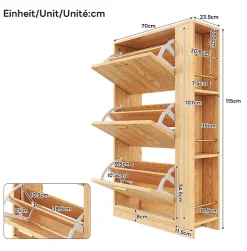Meuble à Chaussures 3 Portes avec Niche Ouverte, Meuble d'Entrée Design Moderne en MDF - 70x23,5x115 cm - Bois Naturel