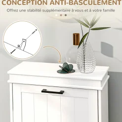 Meuble à chaussures 2 portes abattants 2 étagères poignées métal noir MDF blanc