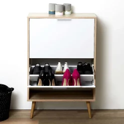 Meuble à chaussures 2 portes blanc et bois