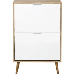 Meuble à chaussures 2 portes blanc et bois