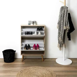 Meuble à chaussures 2 portes blanc et bois