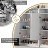 Meuble à Chaussures 2 Portes avec Étagères Réglables, Poignées Or, Armoire à Chaussures en Mélamine Métal - 73x34x109 cm, Blanc