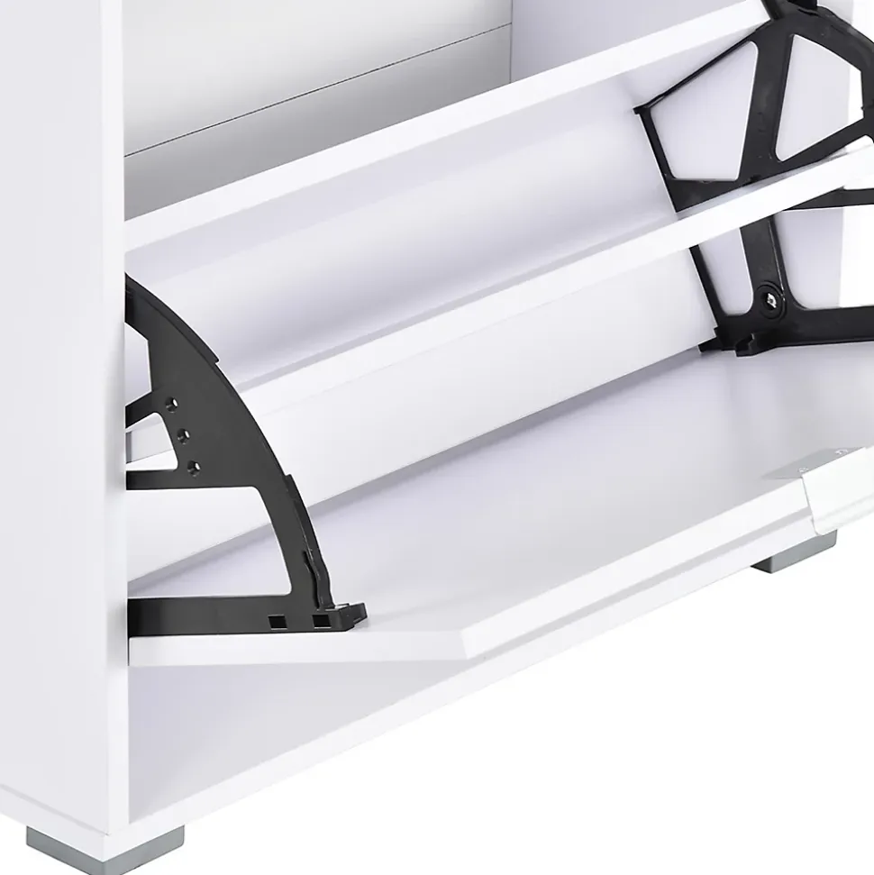 Meuble à chaussures 3 portes abattantes 3 compartiments MDF blanc laqué