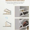 Meuble à chaussures 3 portes abattants 3 étagères poignées métal noir MDF blanc
