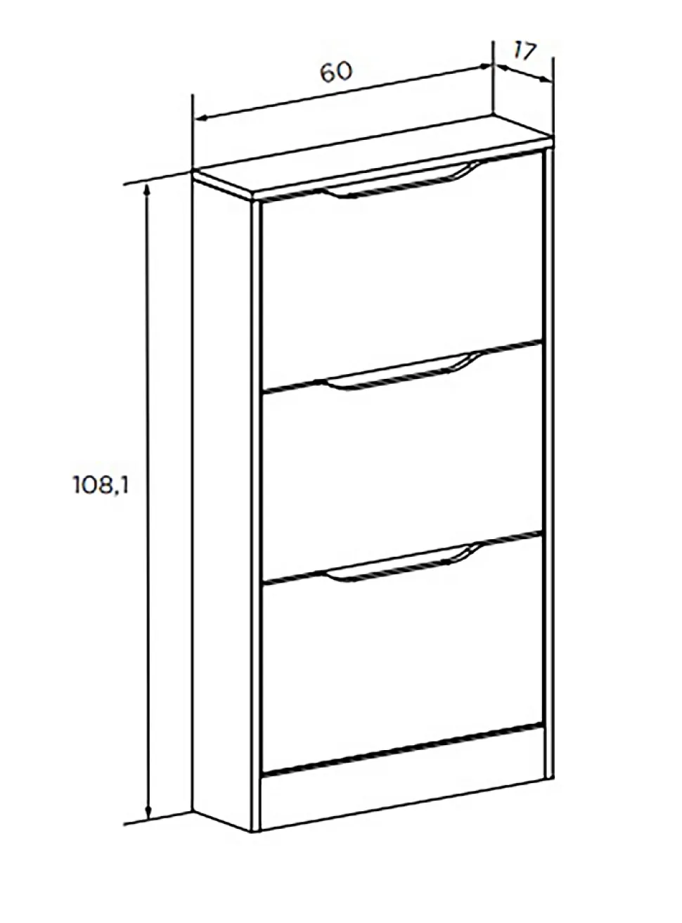 Meuble à chaussures 3 portes coloris Chêne cambrian/blanc - Longueur 60 x profondeur 17 x hauteur 108,1 cm