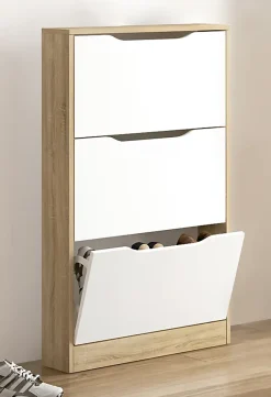 Meuble à chaussures 3 portes coloris Chêne cambrian/blanc - Longueur 60 x profondeur 17 x hauteur 108,1 cm