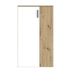 Meuble à Chaussures 2 portes décor bois de chêne et blanc mat - AMELIE