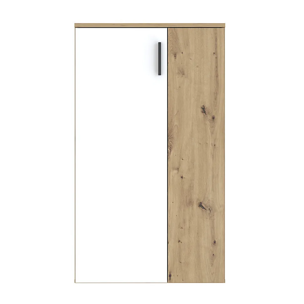 Meuble à Chaussures 2 portes décor bois de chêne et blanc mat - AMELIE