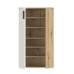 Meuble à Chaussures 2 portes décor bois de chêne et blanc mat - AMELIE