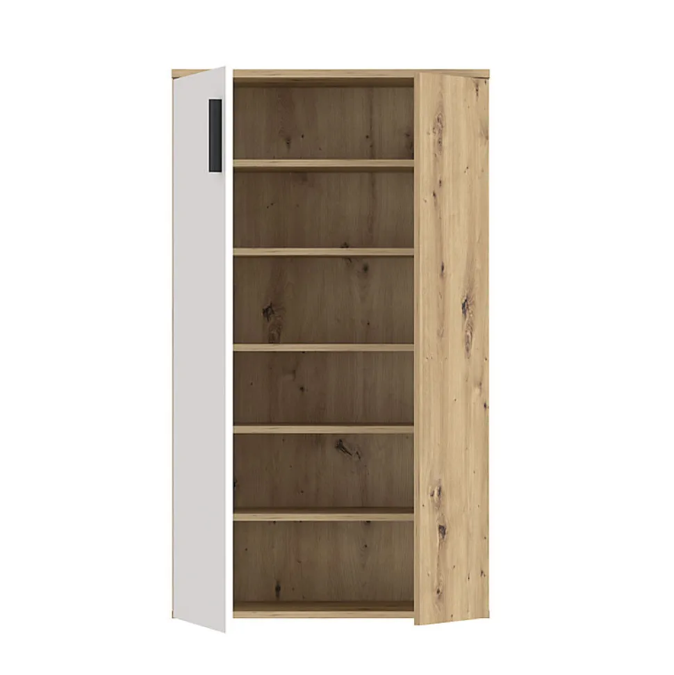 Meuble à Chaussures 2 portes décor bois de chêne et blanc mat - AMELIE