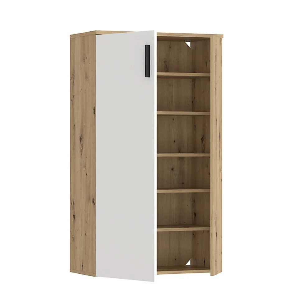 Meuble à Chaussures 2 portes décor bois de chêne et blanc mat - AMELIE