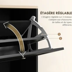Meuble à chaussures 3 portes battantes style classique chic noir effet bois clair