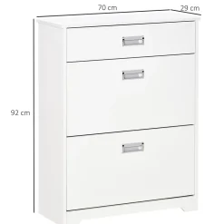 Meuble à chaussures 2 tiroirs rabattables 2 étagères tiroir blanc