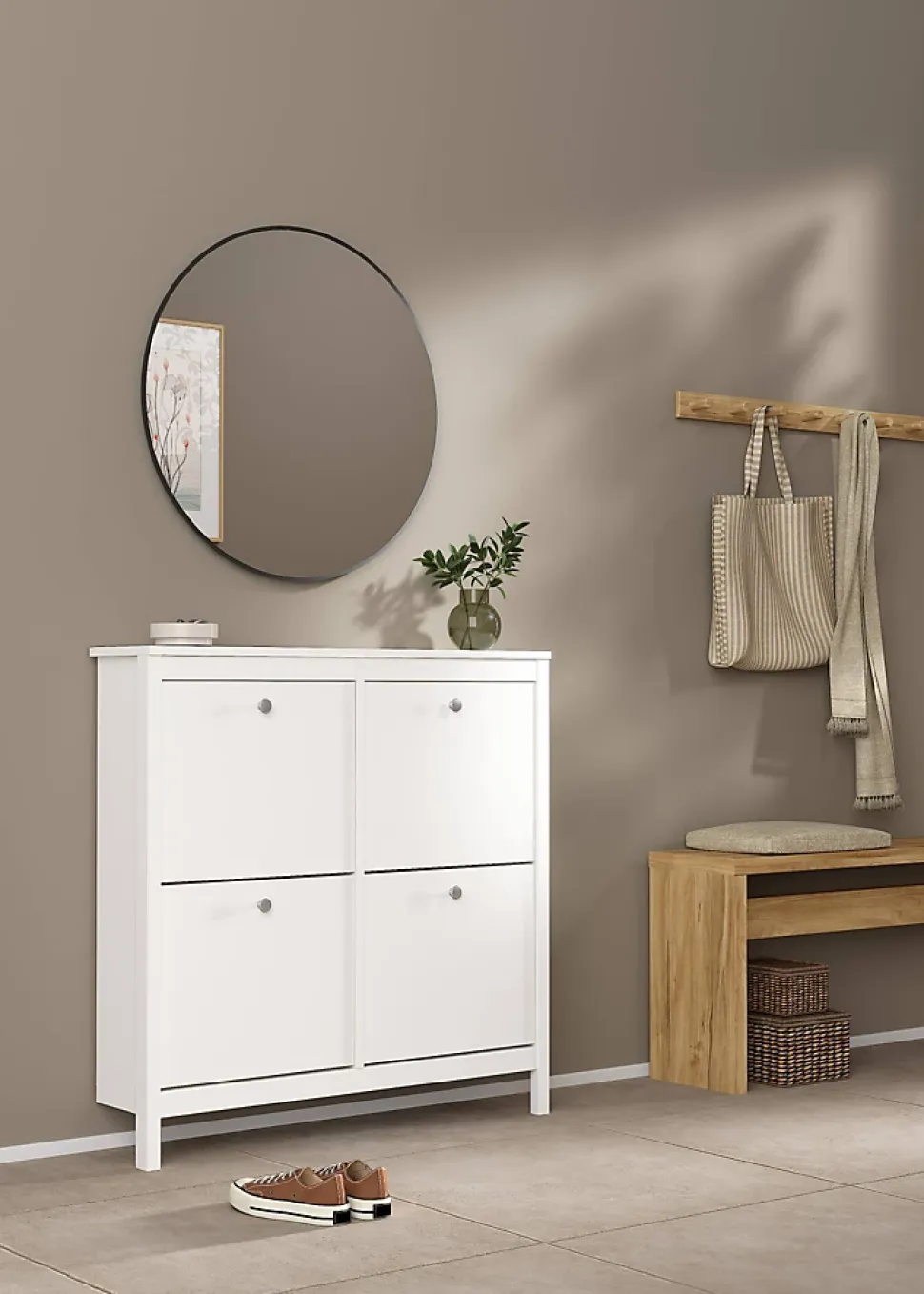Meuble à chaussures Actinidia, Meuble à chaussures, Armoire d'entrée polyvalente, Rangement pour chaussures, 103x25 h103 cm, Blanc