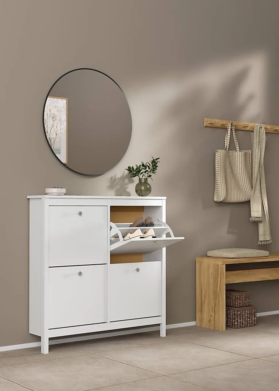 Meuble à chaussures Actinidia, Meuble à chaussures, Armoire d'entrée polyvalente, Rangement pour chaussures, 103x25 h103 cm, Blanc