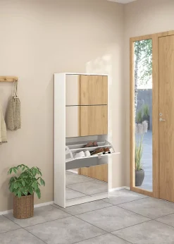 Meuble à chaussures Aepytus, Meuble à chaussures, Armoire d'entrée polyvalente, Rangement pour chaussures, 70x24 h162 cm, Blanc