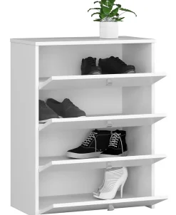 Meuble à chaussures AKORD RUBIN Blanc 66 cm 4 portes façade Blanche 4 étagères 66x36x85 cm
