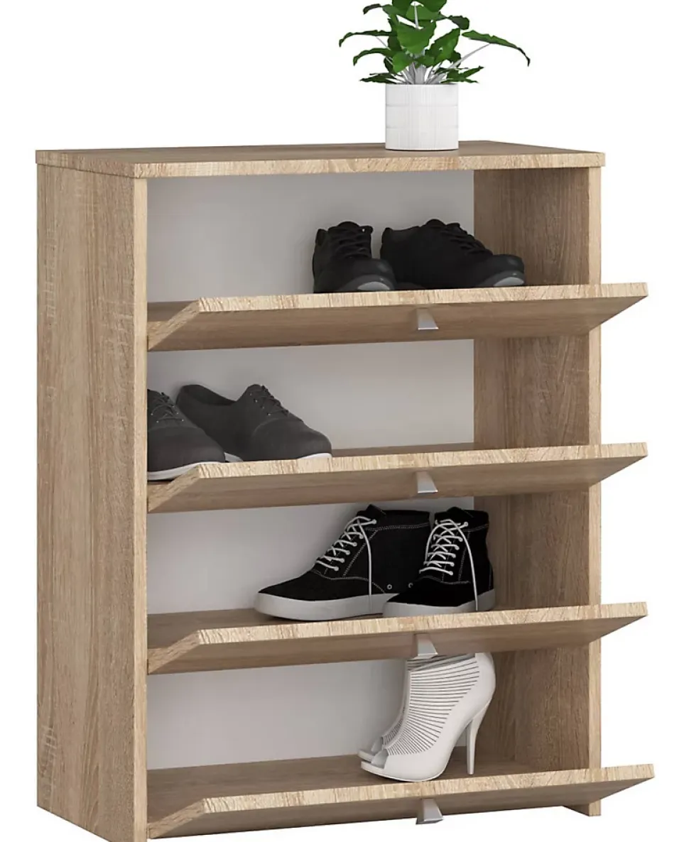Meuble à chaussures AKORD Chêne Sonoma 60 cm 4 portes façade Chêne Sonoma 4 étagères 60x33x80 cm