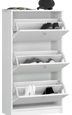 Meuble à chaussures AKORD Blanc 60 cm 3 portes façade Blanche 3 étagères 60x28,5x113 cm
