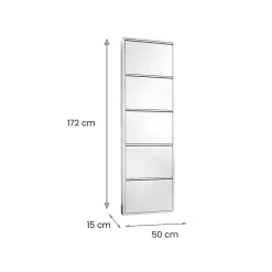 Meuble à chaussures Alginet, Etagere à chaussures peu encombrante, Etagere à chaussures en métal 5 portes, 50x15h169 cm, Blanc