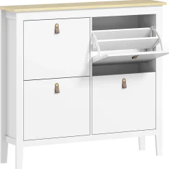 Meuble à chaussures armoire à chaussures 4 portes 4 étagères amovibles réglables dim. 105 x 24 x 95,5 cm blanc effet bois clair
