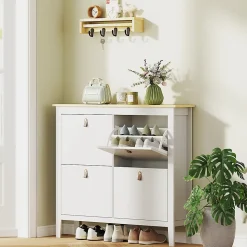 Meuble à chaussures armoire à chaussures 4 portes 4 étagères amovibles réglables dim. 105 x 24 x 95,5 cm blanc effet bois clair