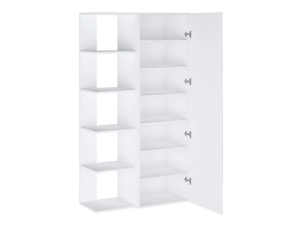 Meuble à chaussures avec 4 étagères et 1 porte miroir - Blanc - SYLANY