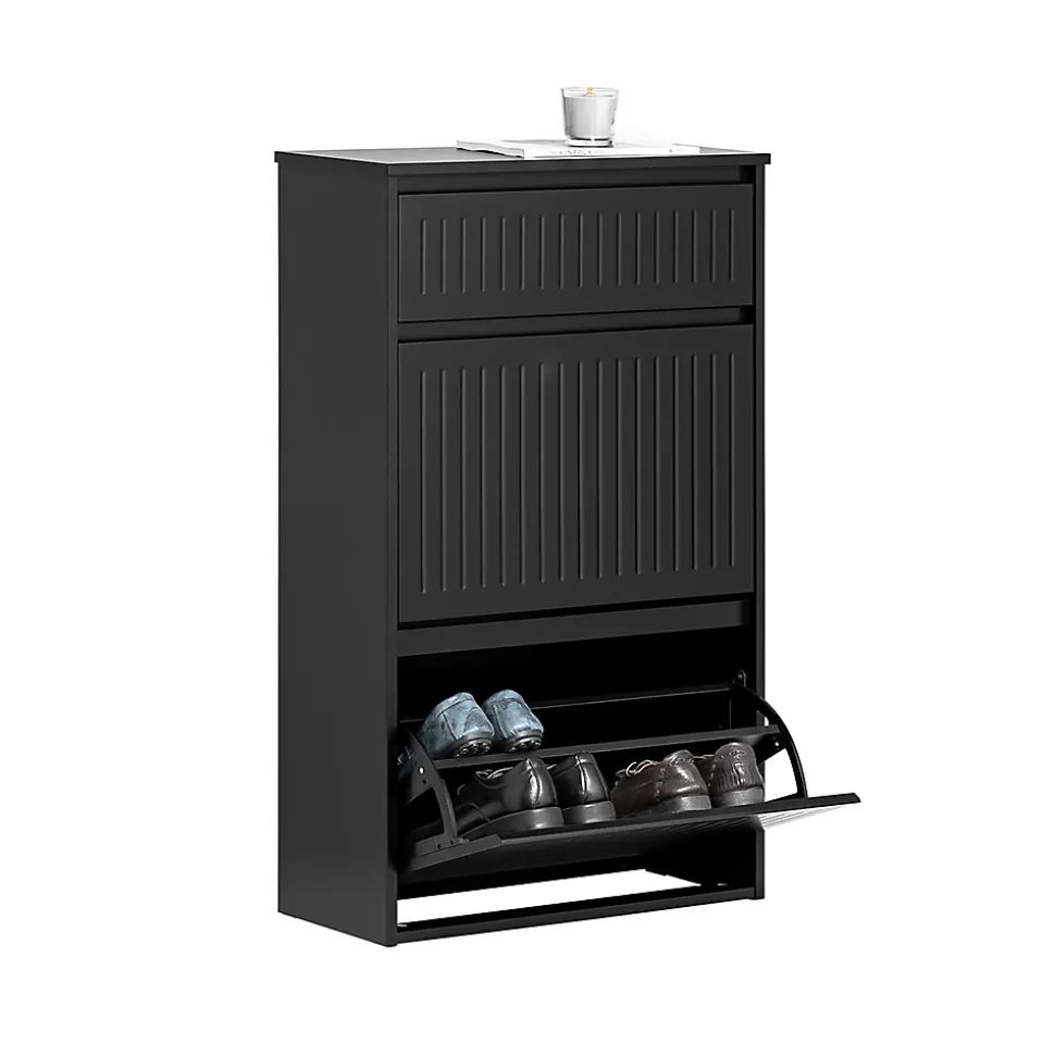 Meuble à Chaussures avec 2 Abattants 1 Tiroir Séparateur Réglable, FSR165-SCH, SoBuy