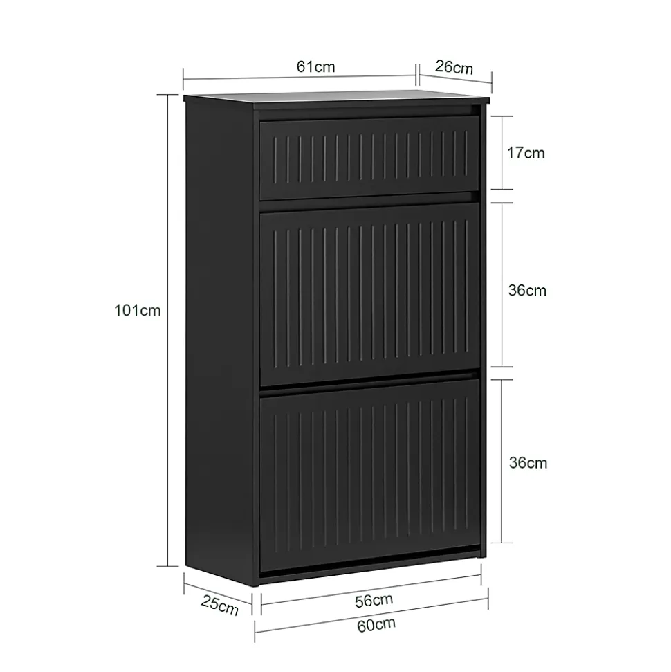 Meuble à Chaussures avec 2 Abattants 1 Tiroir Séparateur Réglable, FSR165-SCH, SoBuy