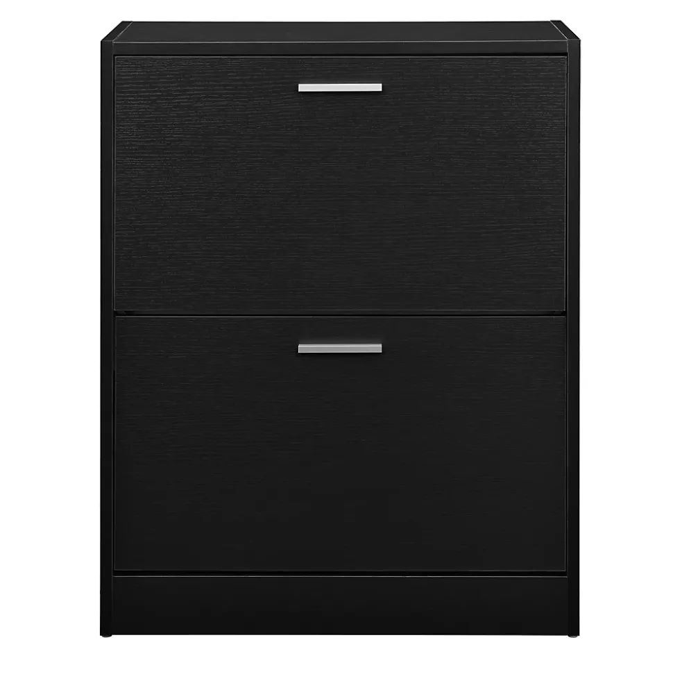 Meuble à Chaussures avec 2 Compartiments Panneau de Particules 63 x 24 x 81 cm Noir en.casa