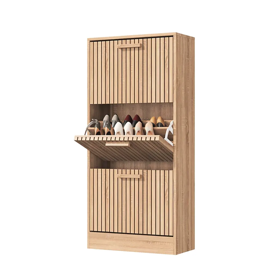 Meuble à chaussures avec 3 portes abattantes, grande capacité, idéal pour salon et entrée