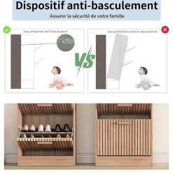 Meuble à chaussures avec 3 portes abattantes, grande capacité, idéal pour salon et entrée